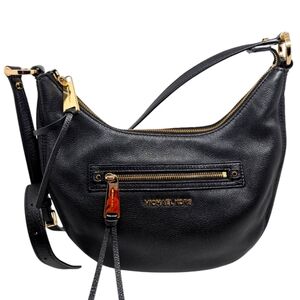 Michael Kors Black Rhea Crossbody Hipster Messenger Brass Black Genuine Leather